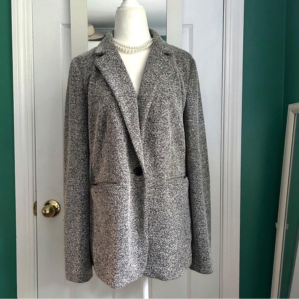 LOFT Brushed Knit Blazer, Black/White M
